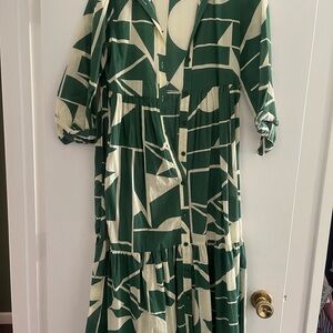 Zara Green and Cream Geometric Midi Dress